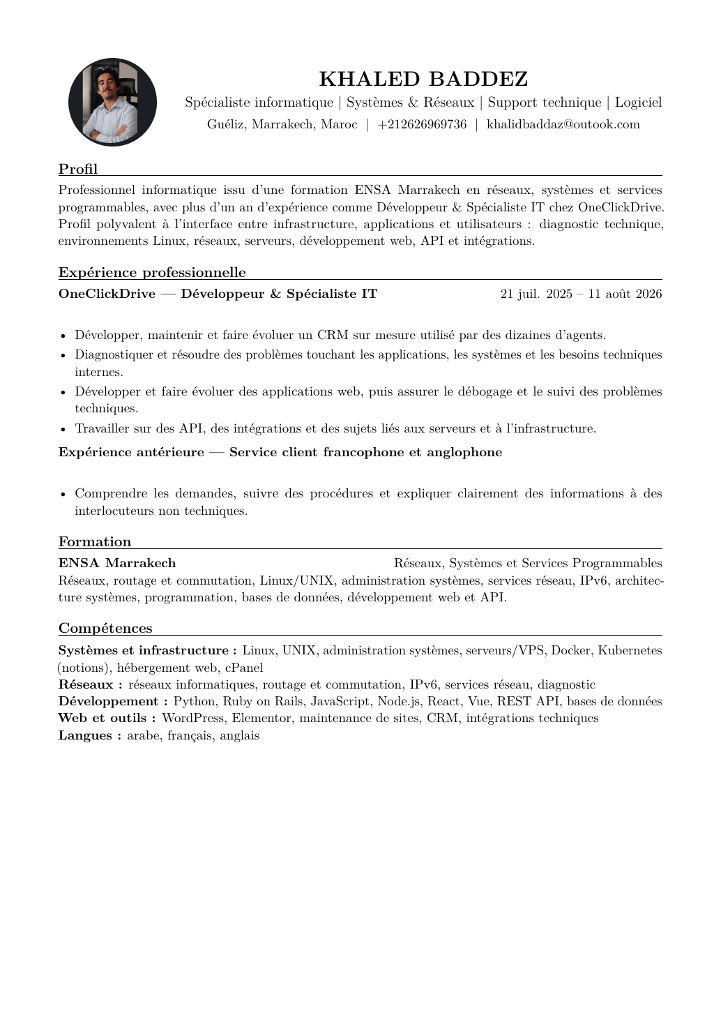 Aperçu du CV Informatique et Systèmes